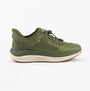 Kizik LONDON Mens Trainers Mayfly side view in green mesh and rubber, casual low top lace-up shoes.