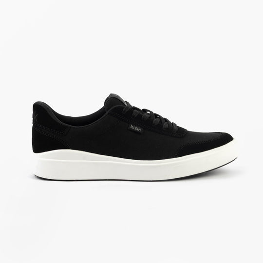 Kizik PRAGUE 2.0 Mens Trainers Black side view with canvas upper and rubber sole