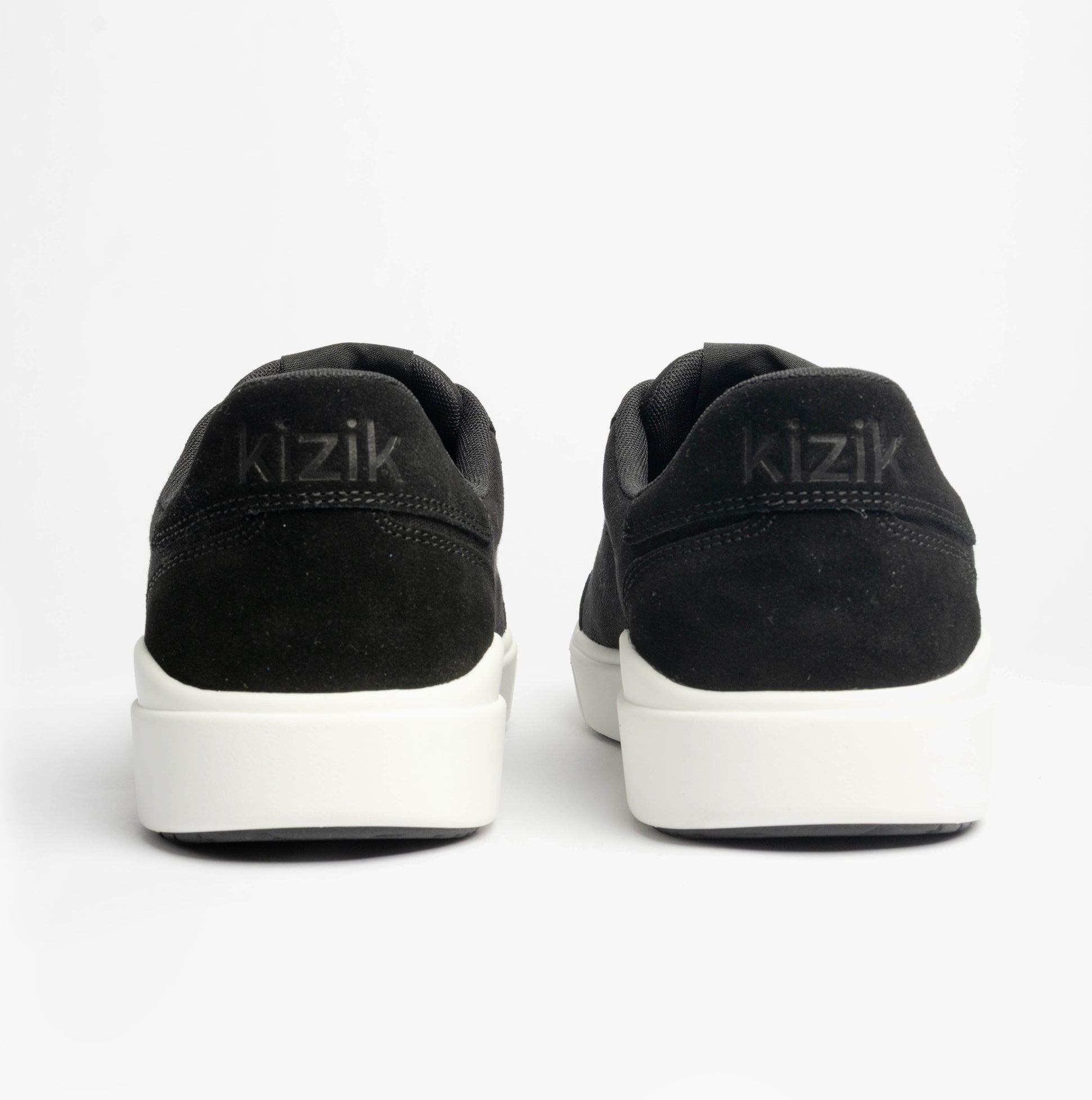 Kizik PRAGUE 2.0 Mens Trainers Black rear view showing the black canvas upper and white sole.