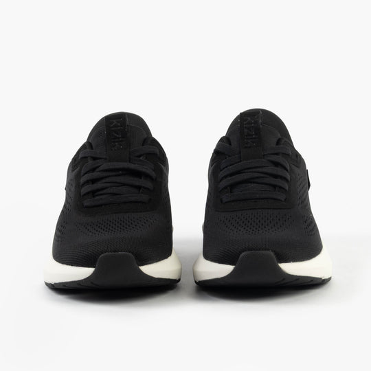 Kizik ATHENS 2.0 Womens Trainers Black front view showing lace-up design and round toe.