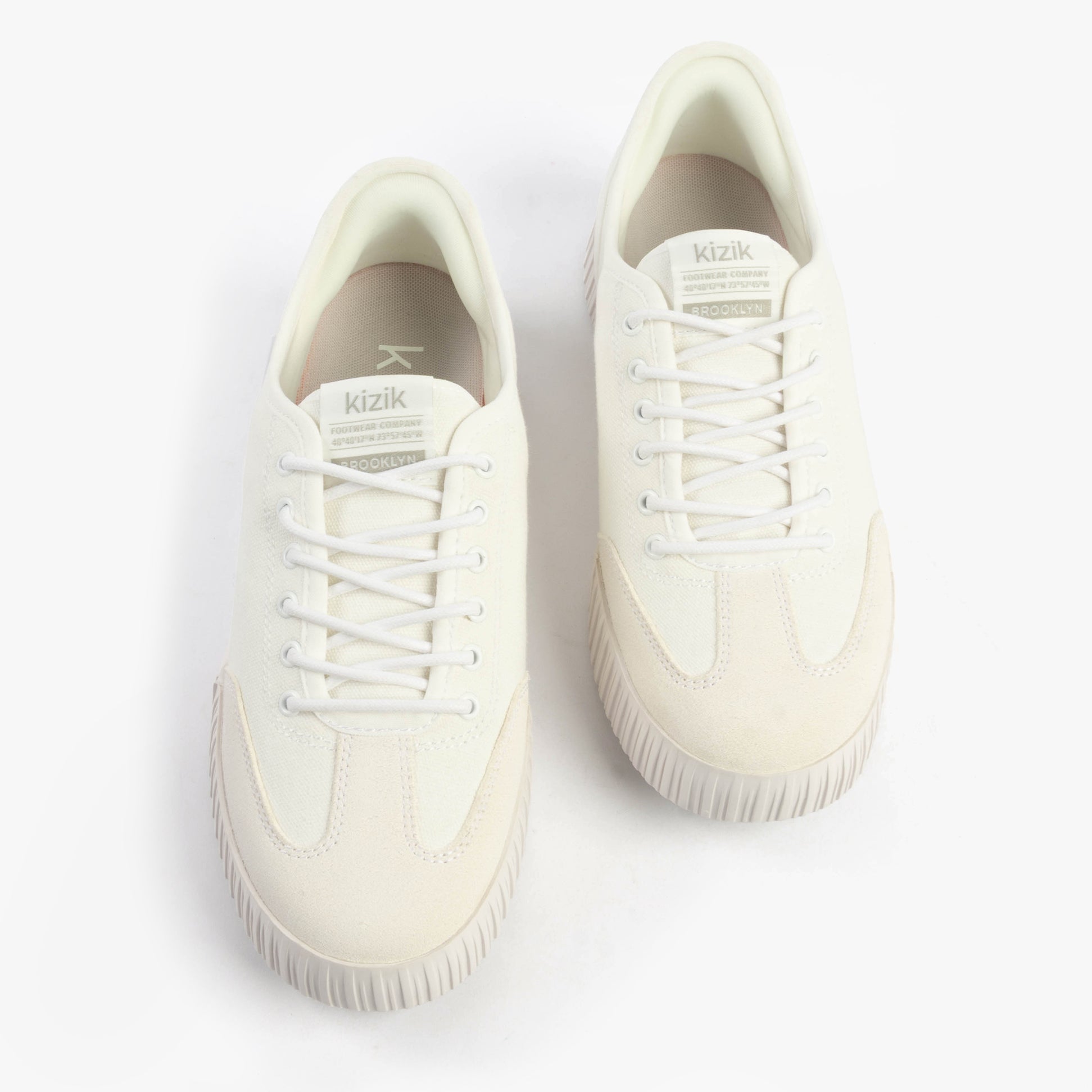 Kizik BROOKLYN Womens Trainers Bright White top view showcasing casual lace-up design and round toe.