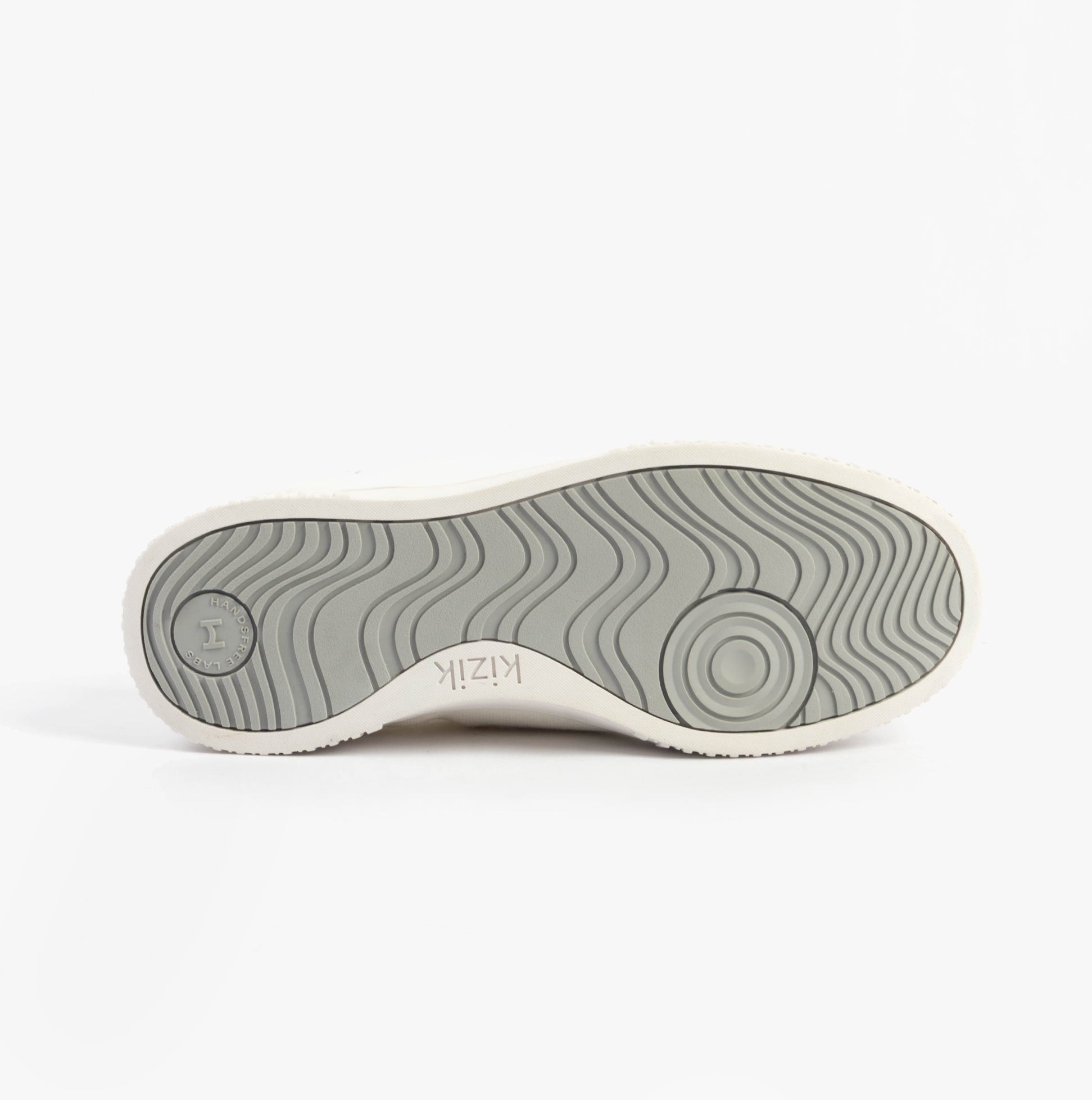 Kizik BROOKLYN Womens Trainers Bright White bottom view showing rubber sole pattern.