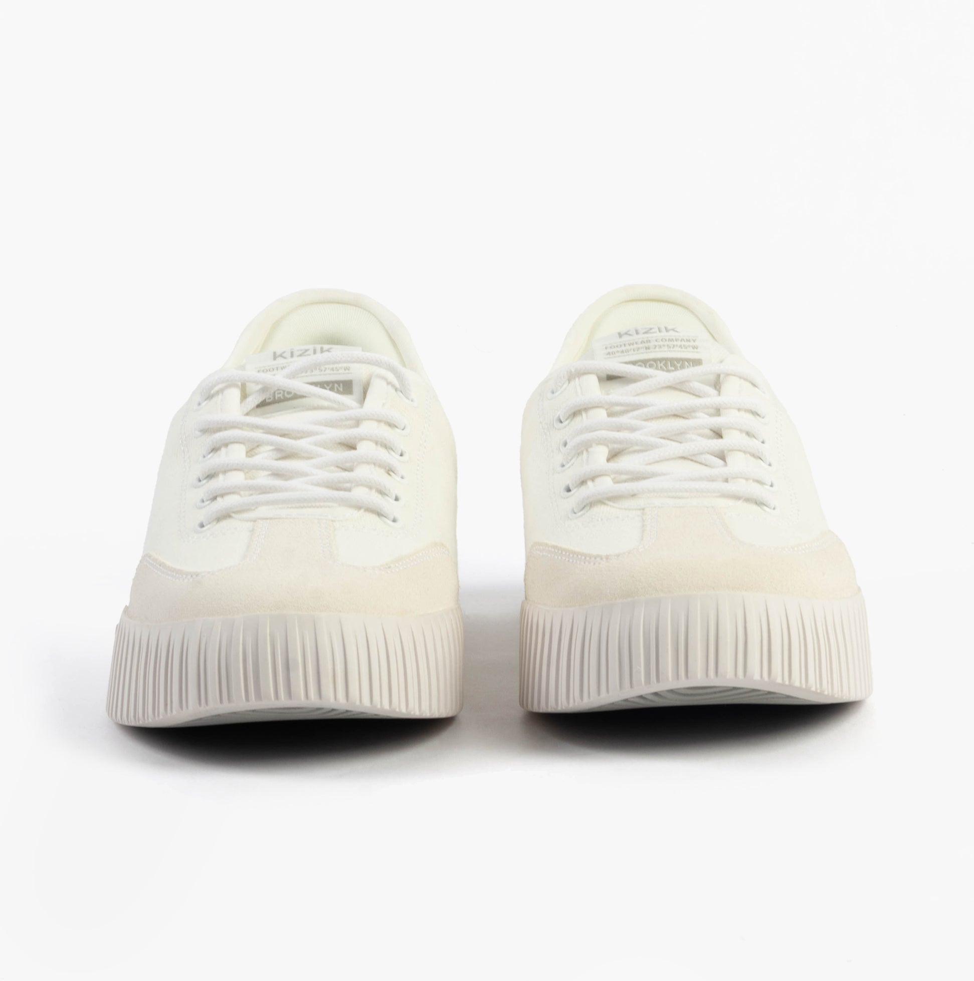 Kizik BROOKLYN Womens Trainers Bright White front view with lace-up detailing and low-top design.