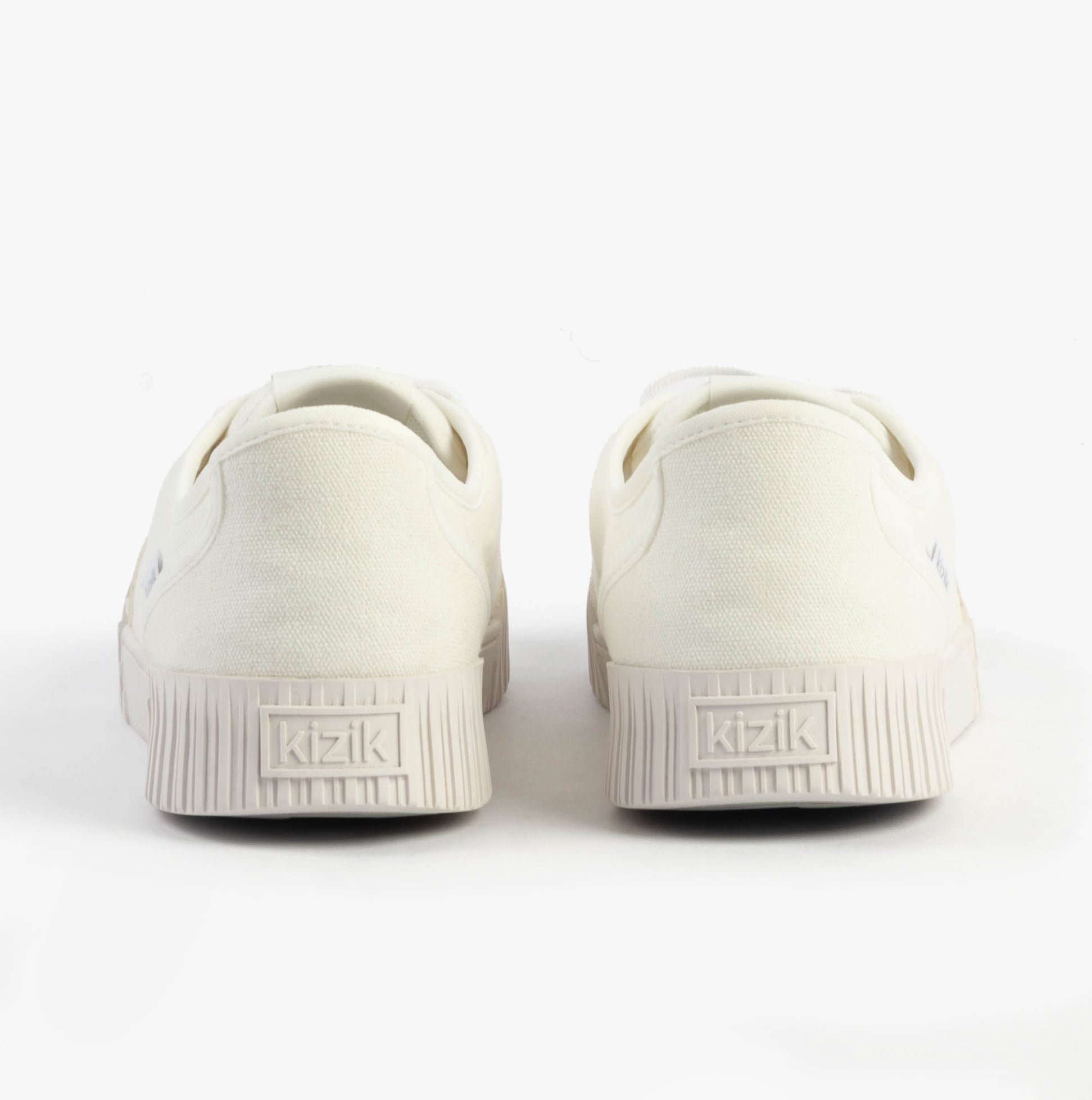 Kizik BROOKLYN Womens Trainers Bright White back view showcasing low top design and rubber sole.