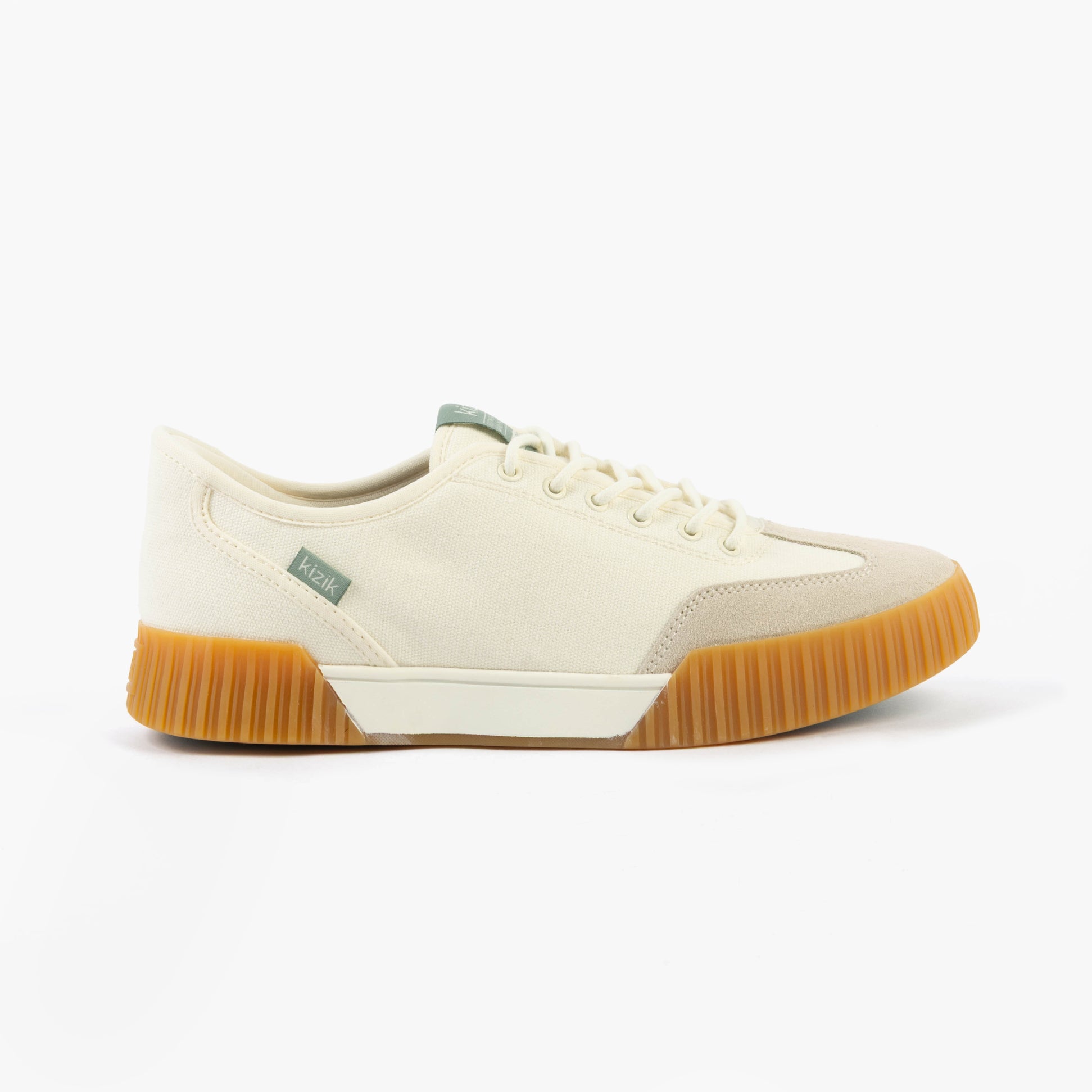Kizik BROOKLYN Womens Trainers Pristine side view in canvas with rubber sole and lace-up closure.