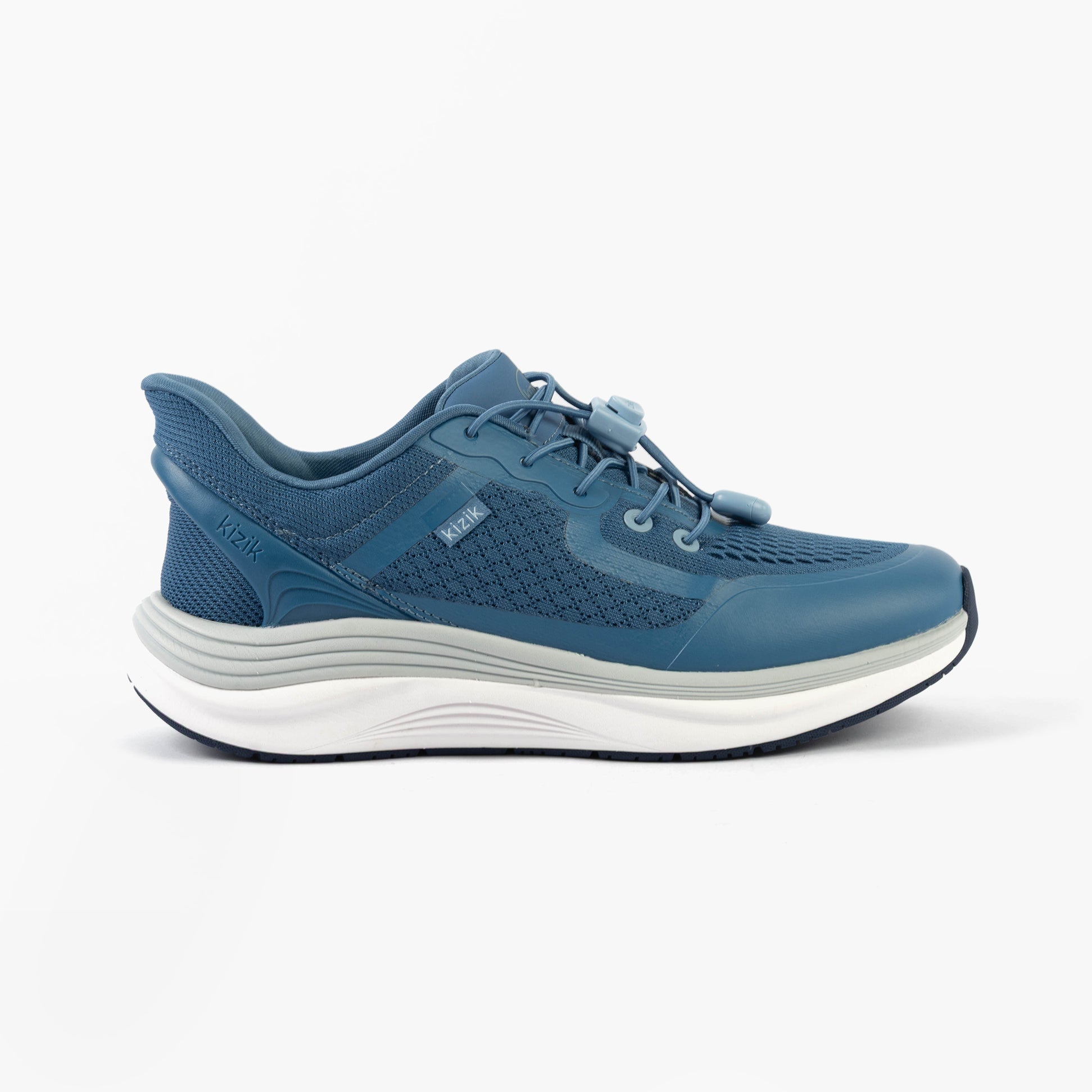 Kizik LONDON Womens Trainers Coronet Blue side view showcasing mesh upper and lace-up design.