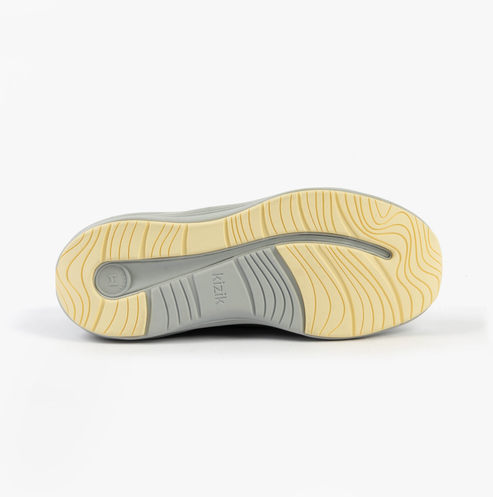 Kizik LONDON Womens Trainers Harbor Mist underside view showing rubber sole design and textured patterns.
