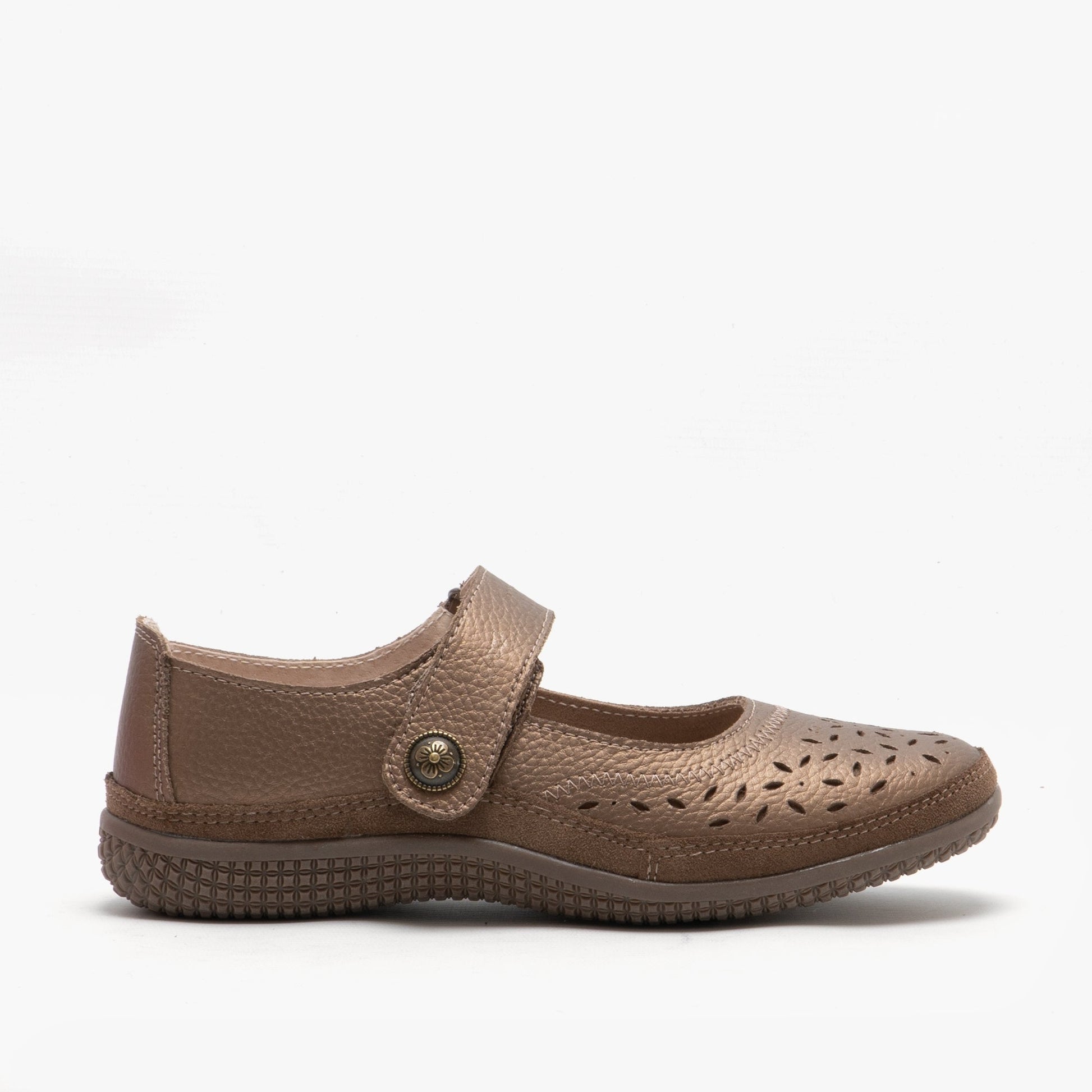 ALEX Womens Extra Wide EEE Leather Velcro Mary Jane Shoes Bronze