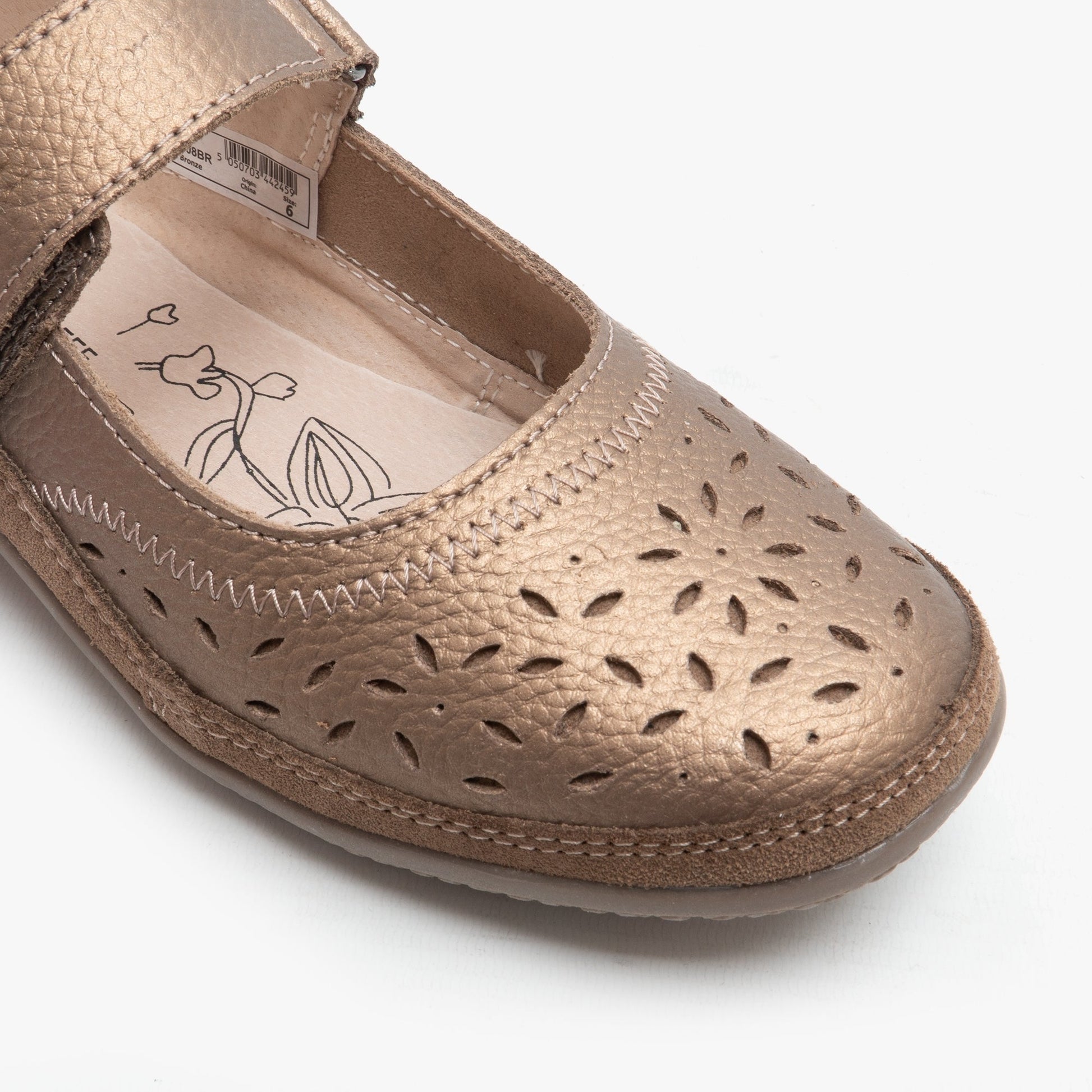 ALEX Womens Extra Wide EEE Leather Velcro Mary Jane Shoes Bronze