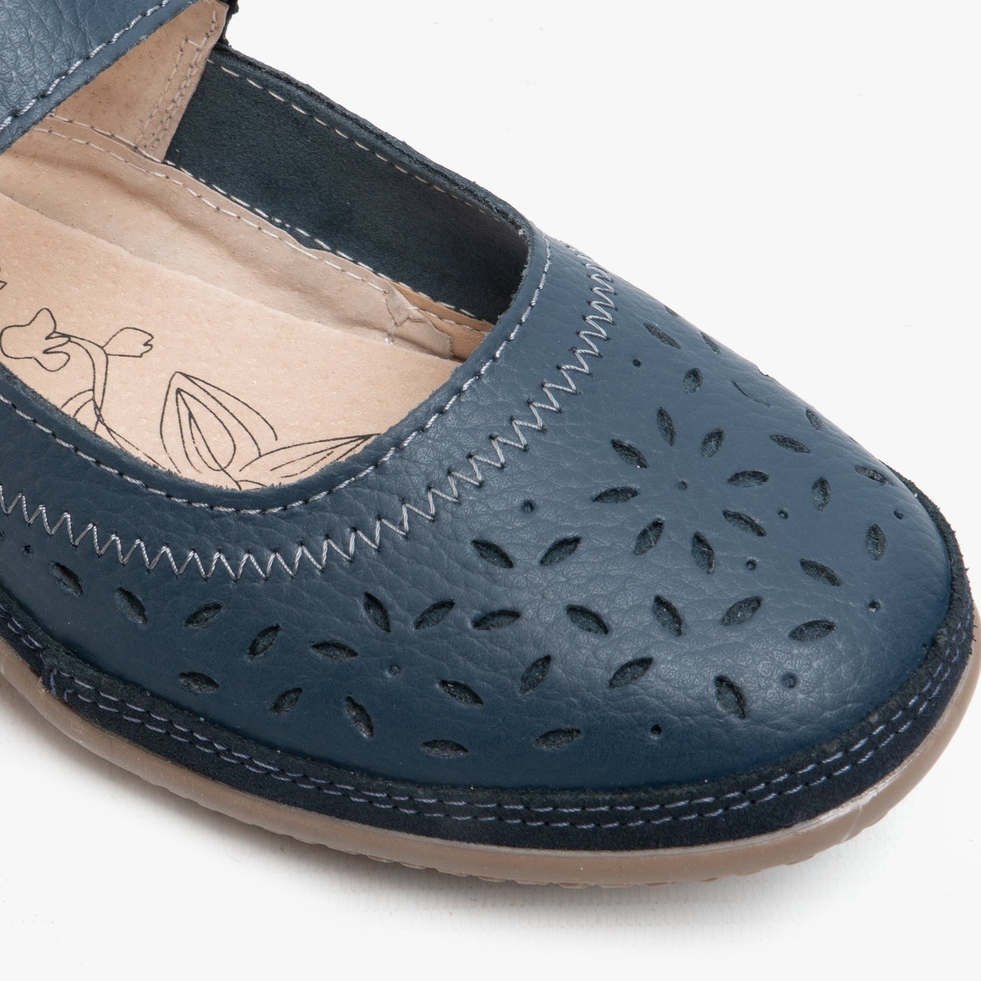 ALEX Womens Extra Wide EEE Leather Velcro Mary Jane Shoes Navy