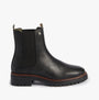 Barbour EVIE Womens Boots Black side view showing leather and nylon upper, elasticated side panel, and block heel design.