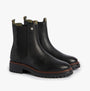Barbour EVIE Womens Boots Black side view showcasing leather upper, elasticated side panels, and block heel design.