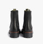 Barbour EVIE Womens Boots Black rear view showcasing ankle height and block heel design in black leather.