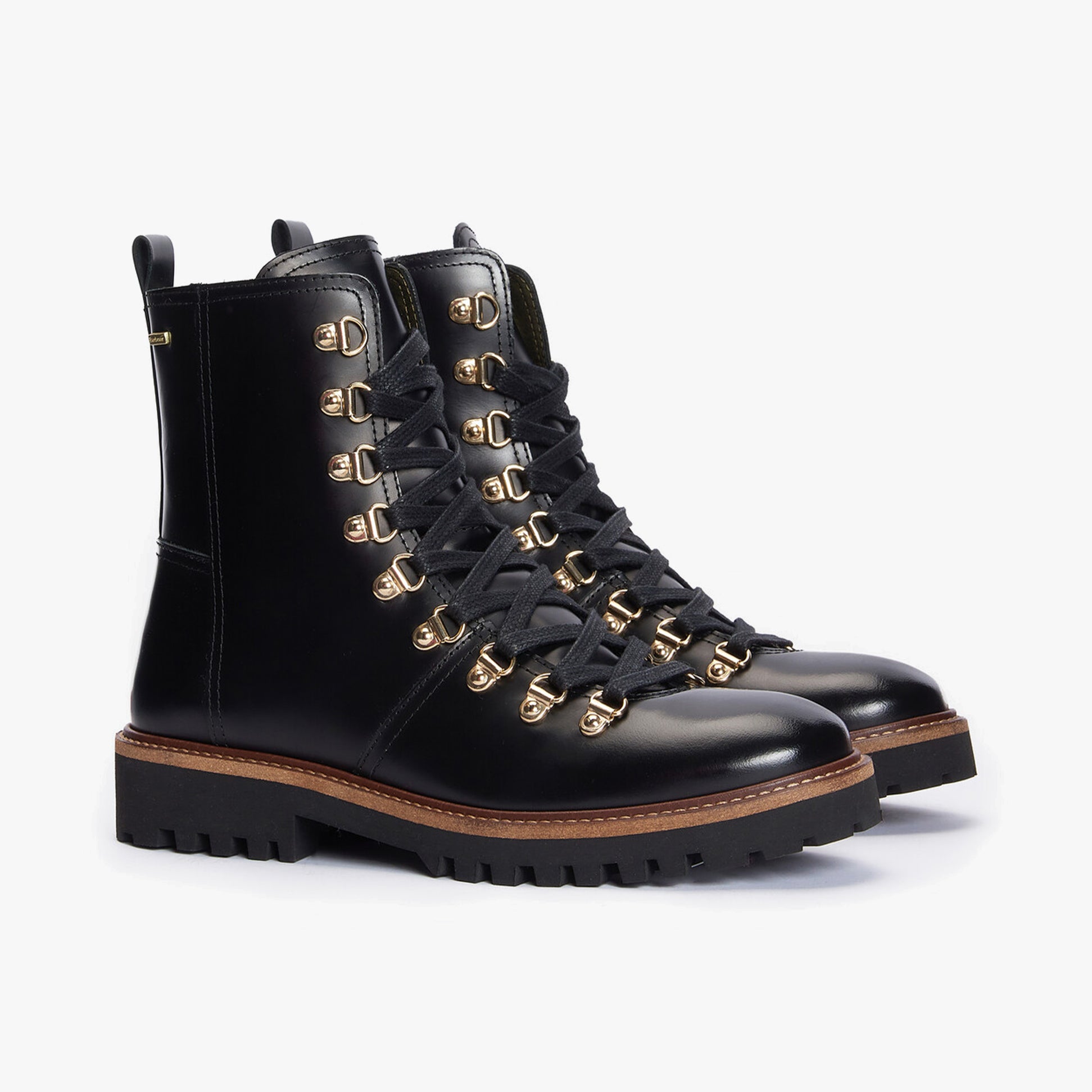 Barbour BLAKE Womens Hiker Boots Black Polido side view showing leather upper and lace-up design.