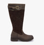 Barbour OAK Womens Waterproof Tall Boots Brown side view highlighting leather and suede upper.