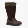 Barbour OAK Womens Waterproof Tall Boots Brown side view showing leather and suede upper, knee high block heel.
