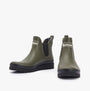 Barbour CLIFTON Womens Chelsea Wellies Olive/Black side view showing wedge heel and elasticated side panel.