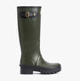 Barbour SNOWDON Womens Tall Wellies Olive/Black side view featuring a knee-high synthetic rubber design with block heel.