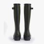 Barbour SNOWDON Womens Tall Wellies Olive/Black back view showing knee-high design with block heel.