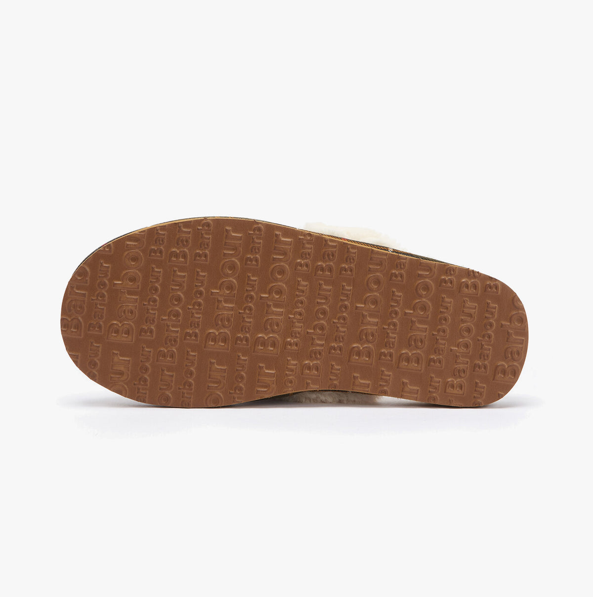 Barbour CLAUDIA Womens Mule Slippers Camel bottom view of the sole with embossed logo detailing.