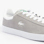 Lacoste BASESHOT Mens Trainers Grey/White detail view featuring suede upper and lace-up closure.