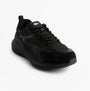 Lacoste L003 EVO Mens Performance Trainers Trainers Black side view featuring breathable mesh and lace-up closure.