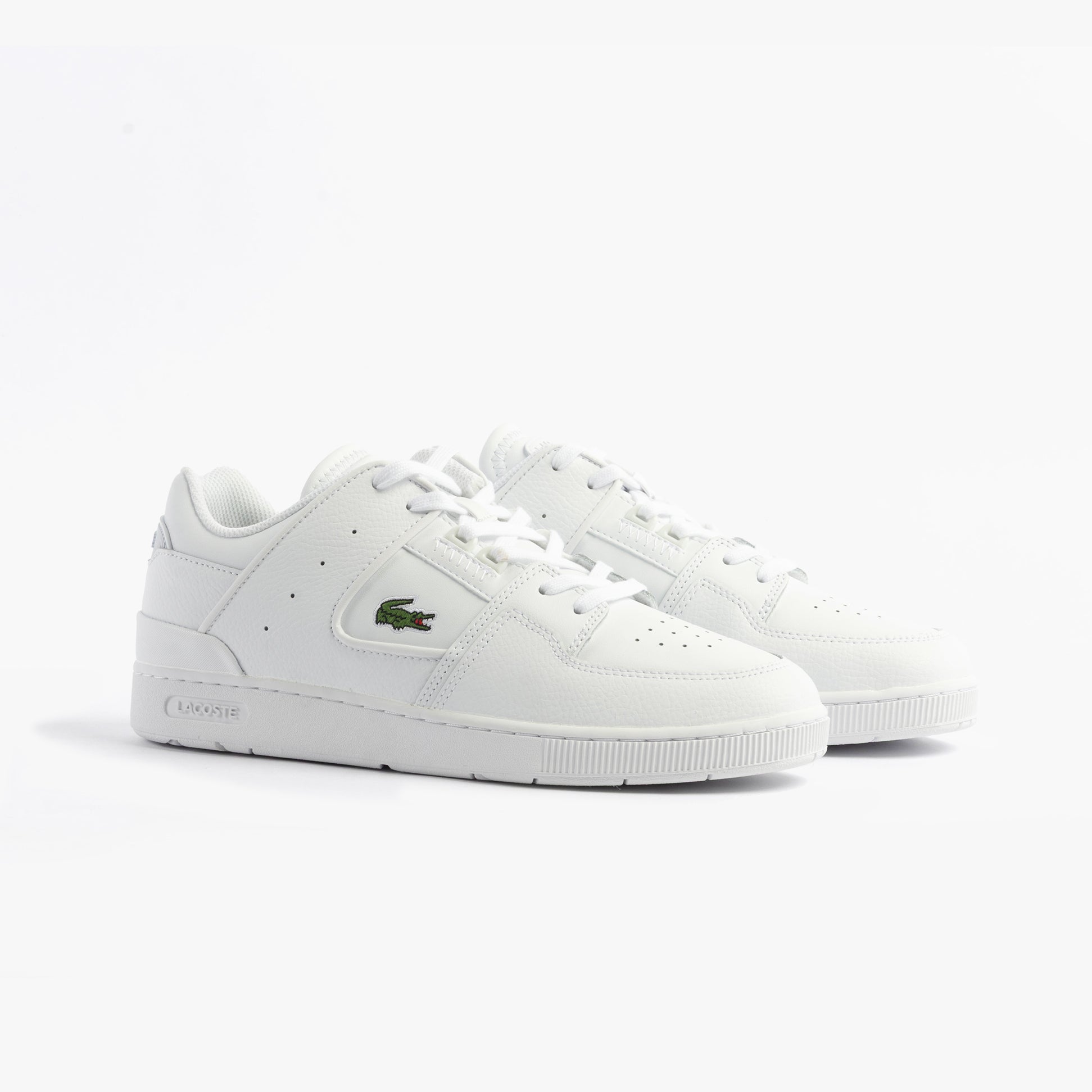 Lacoste COURT CAGE Mens Trainers White side view showing leather upper and lace-up closure.