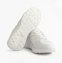 Lacoste L003 EVO Mens Performance Trainers Trainers White bottom view showcasing rubber sole and breathable leather/mesh upper.