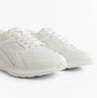 Lacoste L003 EVO Mens Performance Trainers Trainers White close-up detail view showcasing leather and mesh materials.
