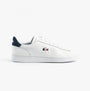 Lacoste CARNABY SET Mens Trainers White/Navy/Red side view of casual leather trainers with round toe and lace-up closure.