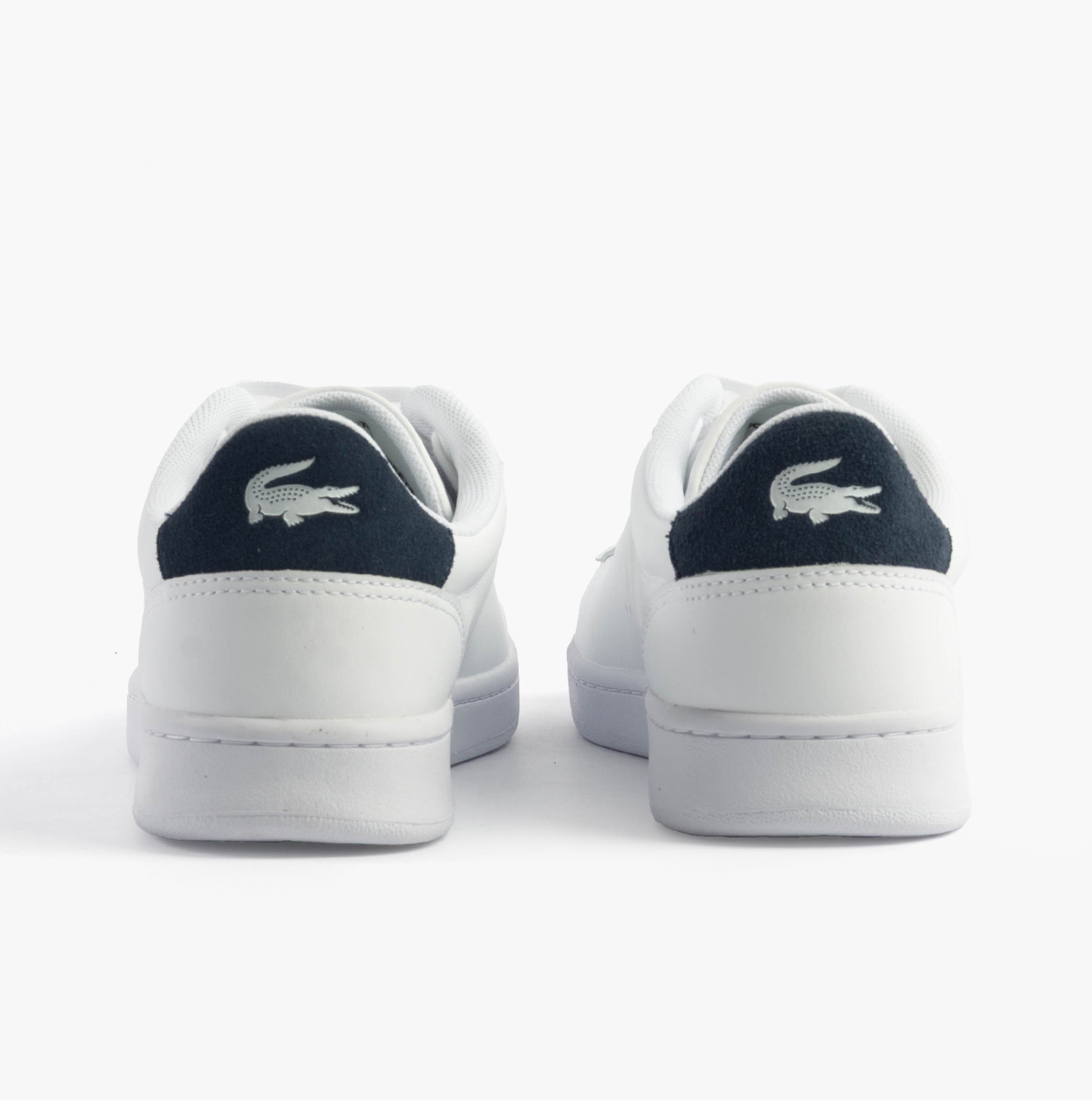 Lacoste CARNABY SET Mens Trainers White/Navy/Red rear view showcasing leather upper and logo detail.