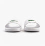 Lacoste SERVE SLIDE 0.0 Mens Slides White/Green front view showcasing comfortable slip-on design.