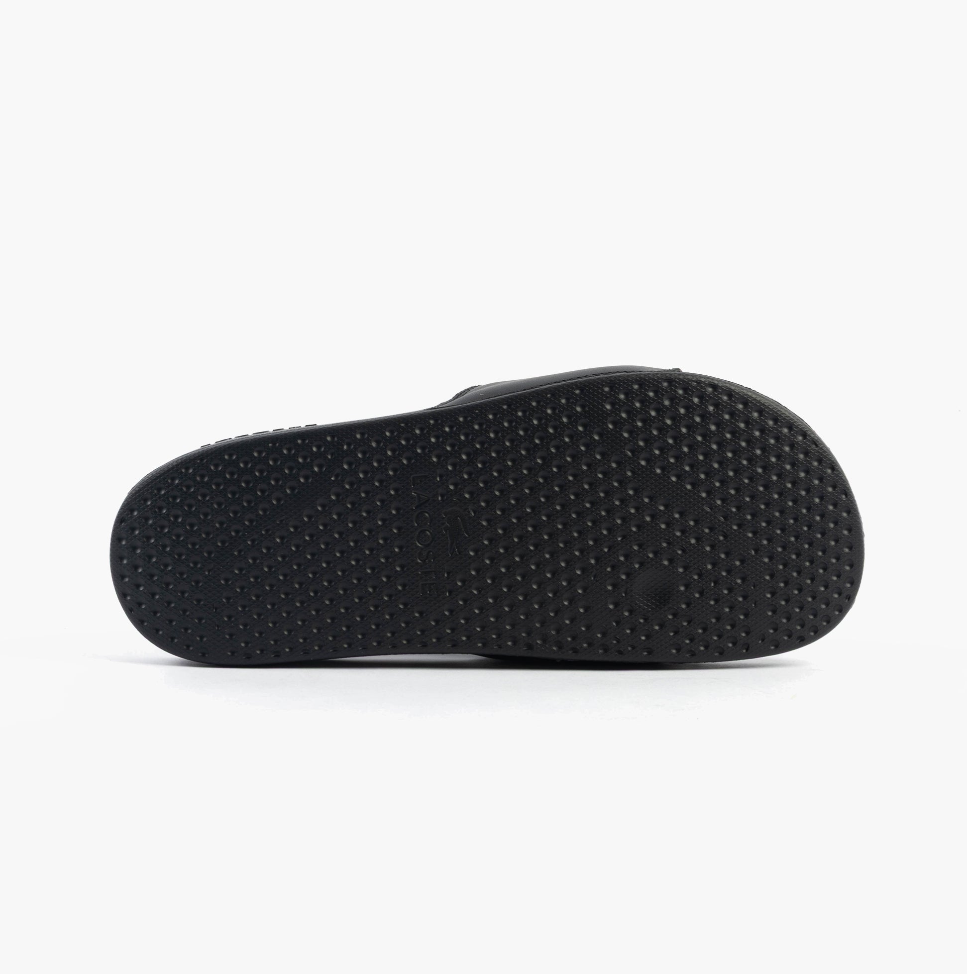 Lacoste SERVE SLIDE 0.0 Mens Slides Black/White underside view showing textured EVA sole.