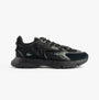 Lacoste L003 NEO Mens Trainers Black side view showcasing leather and textile materials.