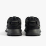 Lacoste L003 NEO Mens Trainers Black rear view showing sleek design and low top style.