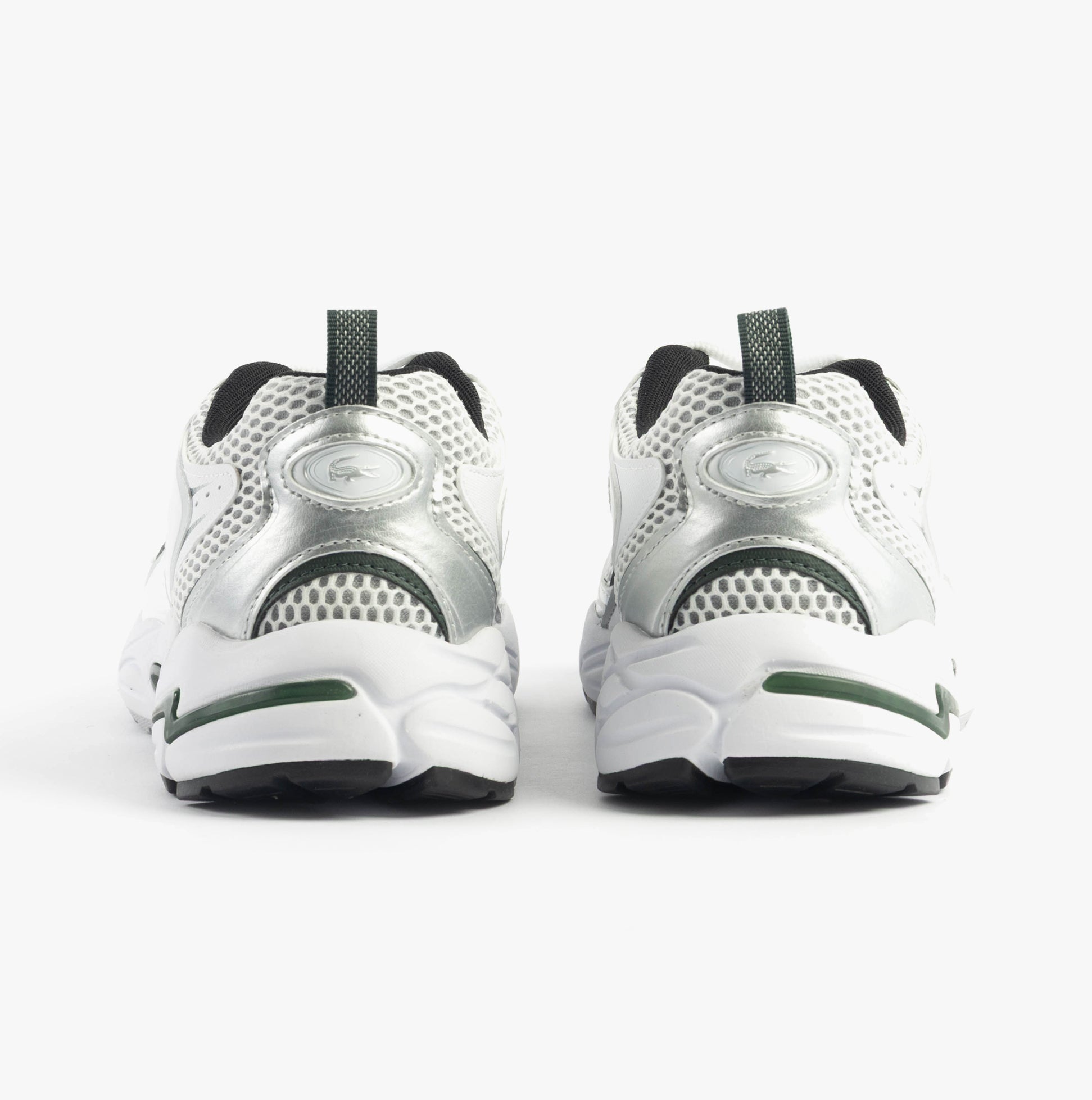 Lacoste STORM 96 2K Mens Trainers White/Dark Green back view showcasing the stylish design and comfortable fit.