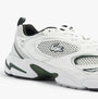 Lacoste STORM 96 2K Mens Trainers White/Dark Green side view showcasing mesh and leather details.