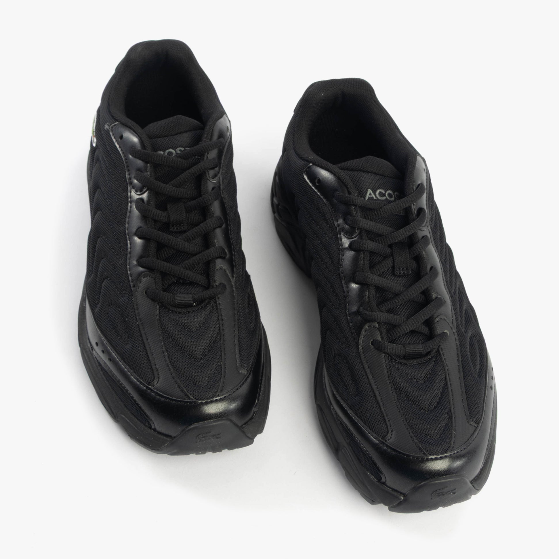 Lacoste STORM 96 2K LITE Mens Trainers Black top view, lace-up casual sneakers with leather/polyester upper.