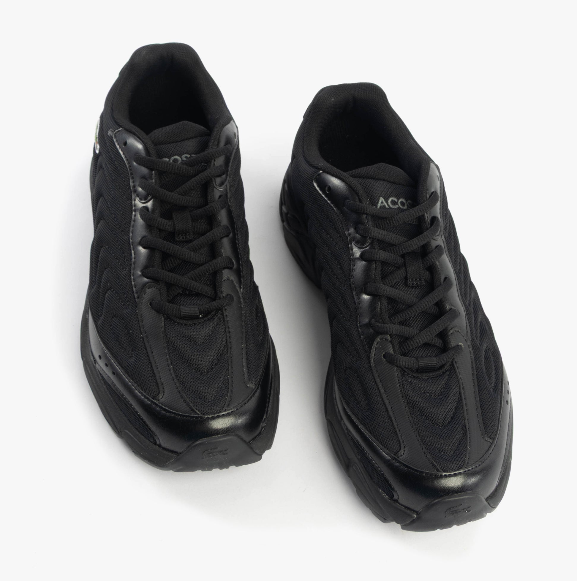 Lacoste STORM 96 2K LITE Mens Trainers Black top view, lace-up casual sneakers with leather/polyester upper.