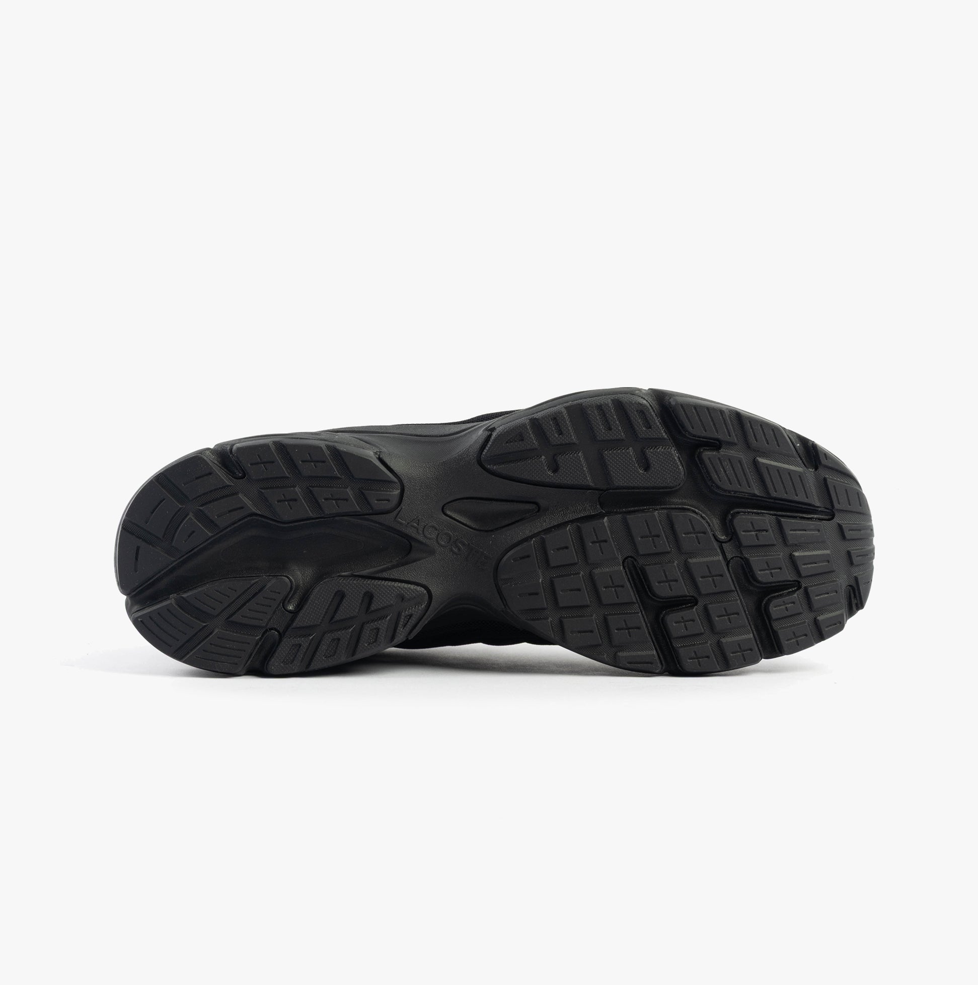 Lacoste STORM 96 2K LITE Mens Trainers Black sole view, showcasing the tread and traction design.