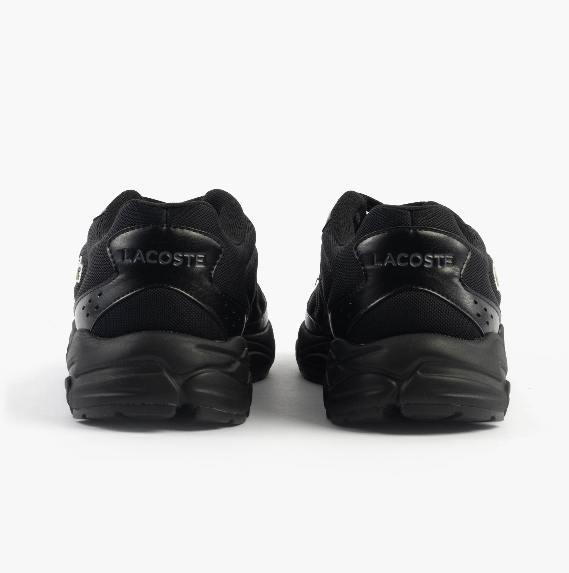 Lacoste STORM 96 2K LITE Mens Trainers Black back view showing logo and details.