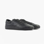 Lacoste BASESHOT EVO Mens Trainers Black side view showcasing black suede and leather upper with lace-up closure.