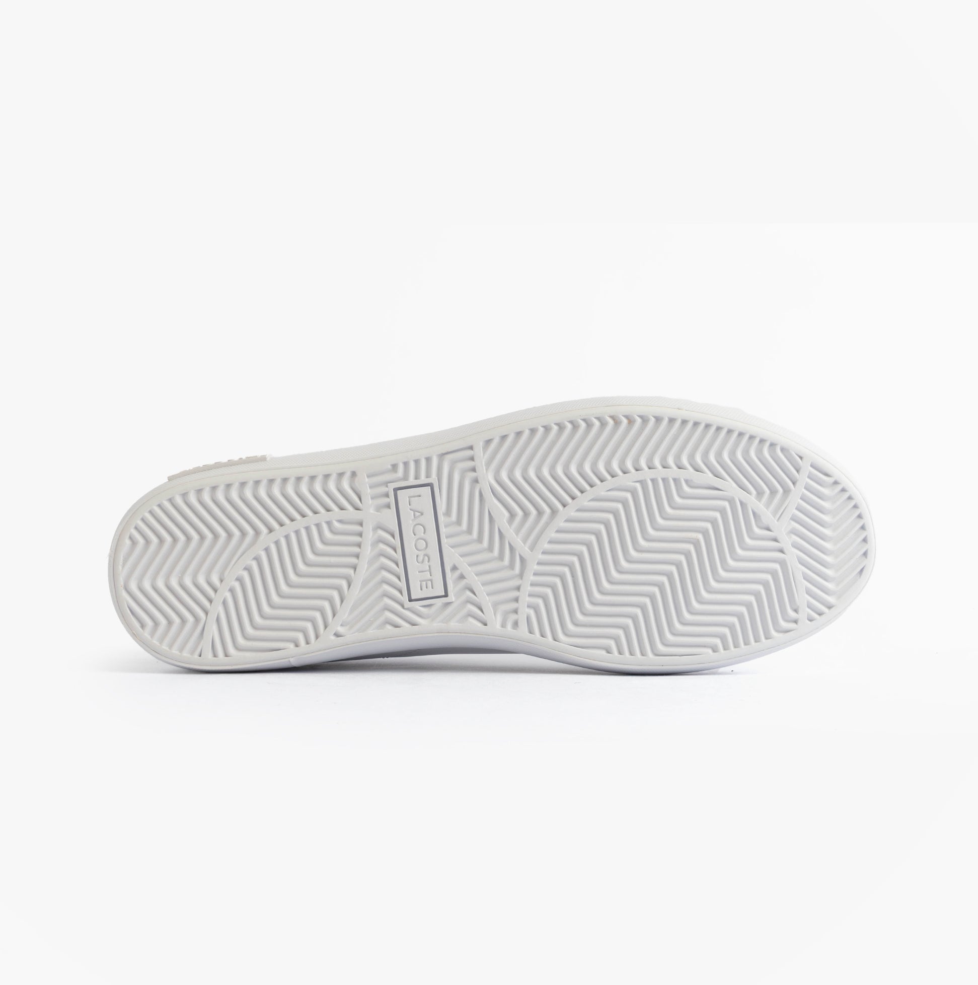 Lacoste POWERCOURT Mens Court Trainers Trainers White/Navy/Red bottom view showing detailed tread pattern.