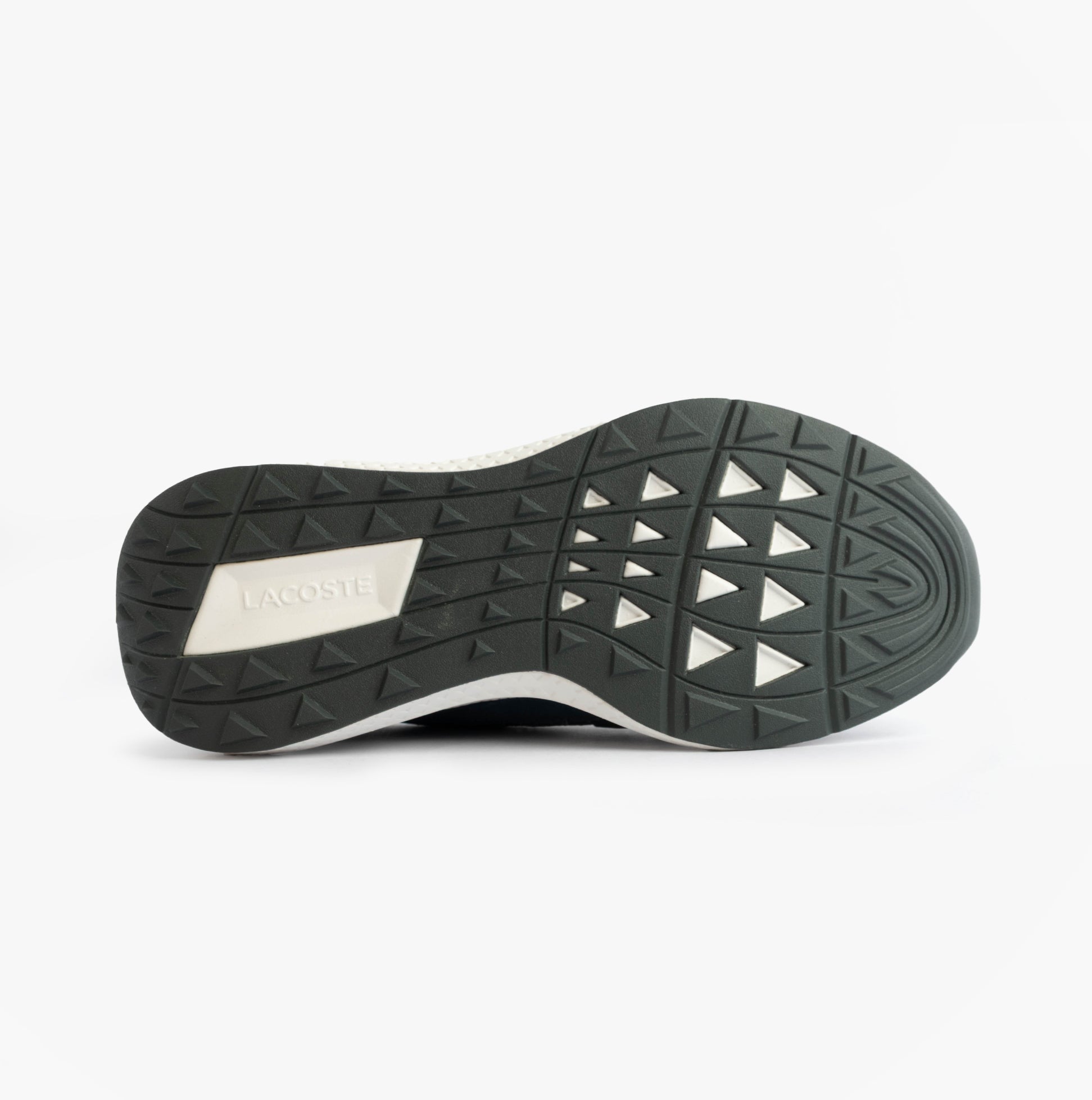Lacoste L003 EVO Mens Performance Trainers Trainers Navy/White bottom view showcasing rubber sole texture.