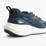 Lacoste L003 EVO Mens Performance Trainers Trainers Navy/White side view showing heel detail and logo.