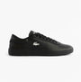 Lacoste BASESHOT EVO Mens Court Trainers Trainers Black side view showcasing leather upper and lace-up design.