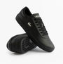 Lacoste BASESHOT EVO Mens Court Trainers Trainers Black side view, featuring leather upper and lace-up closure.