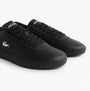 Lacoste BASESHOT EVO Mens Court Trainers Trainers Black side view showing black leather upper and lace-up design.