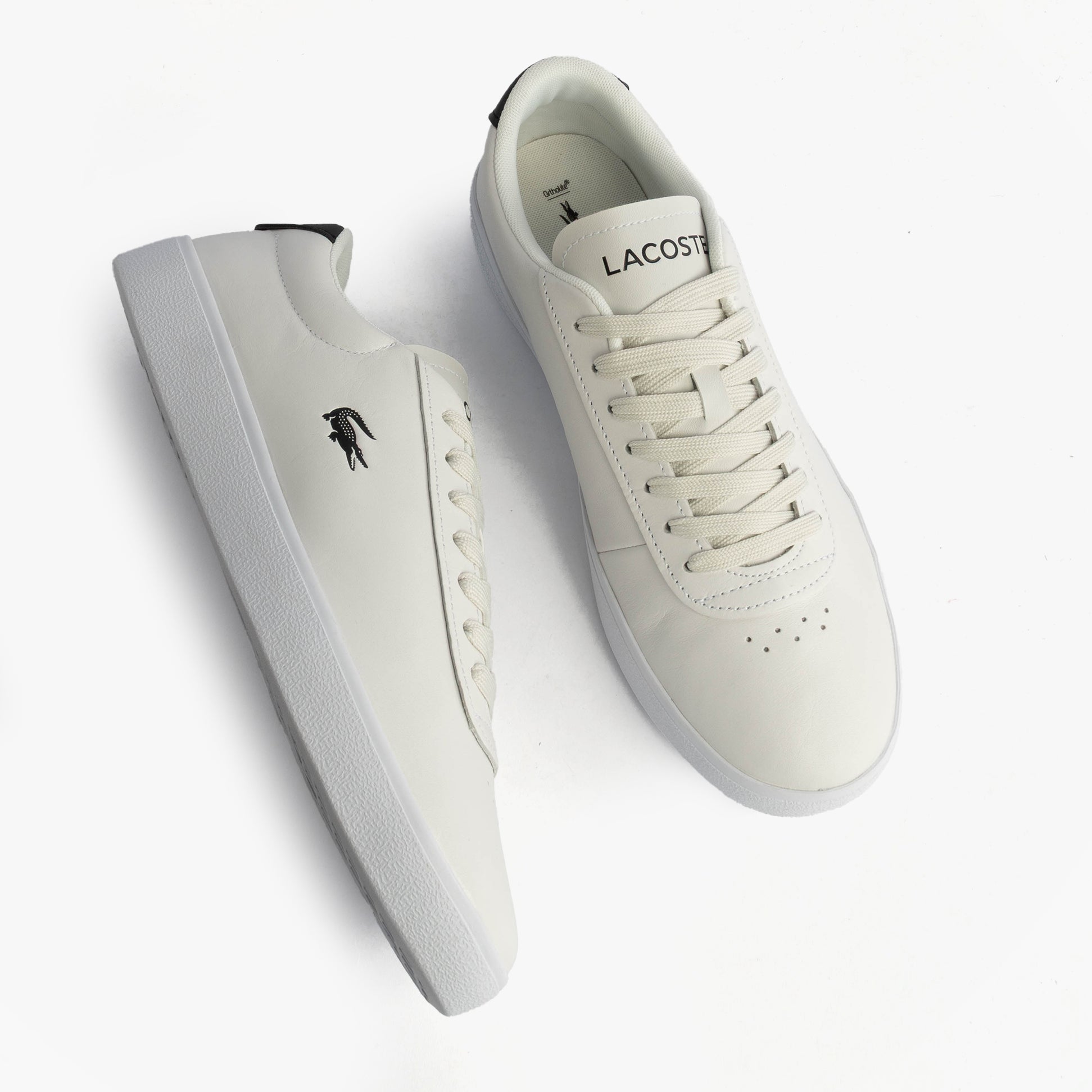 Lacoste BASESHOT EVO Mens Court Trainers Trainers White/Black top view with lace-up detail and brand logo