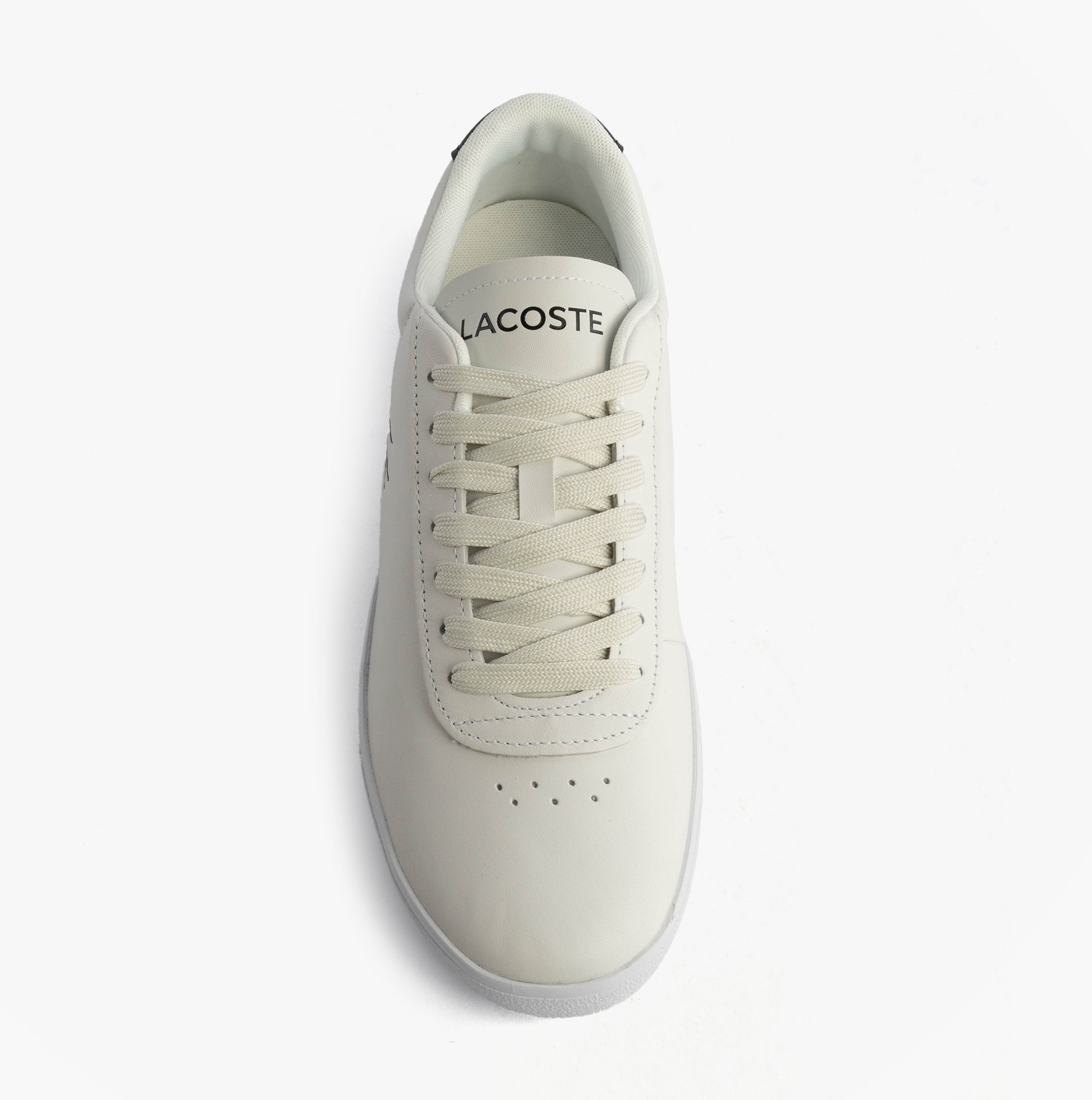 Lacoste BASESHOT EVO Mens Court Trainers Trainers White/Black top view showing lace-up closure and round toe design.